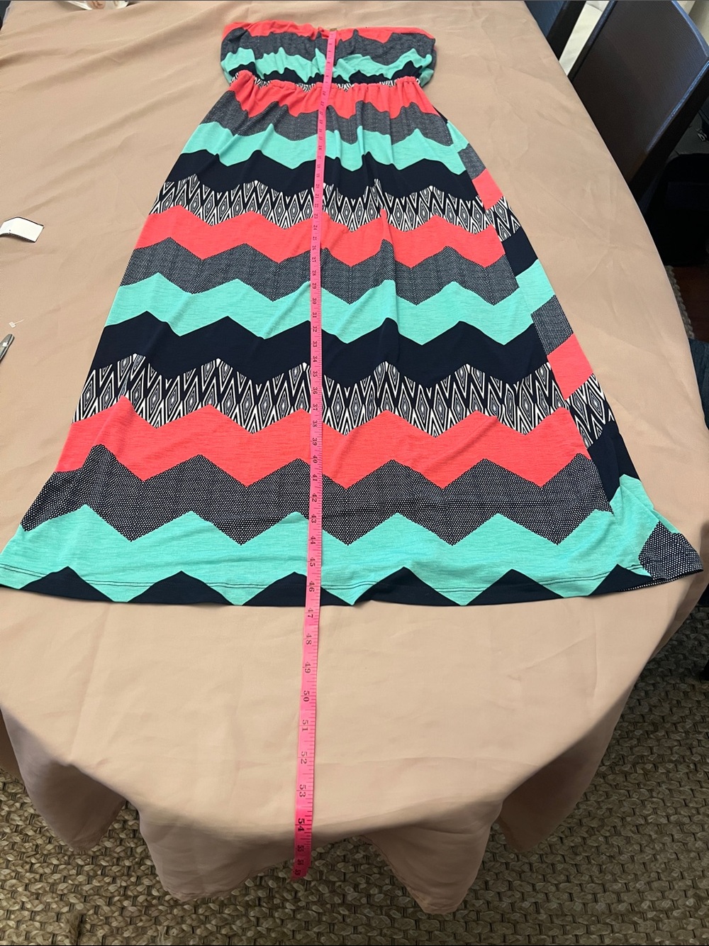 Windsor Strapless Chevron Maxi Dress in Coral, Teal & Navy - Picture 7 of 8